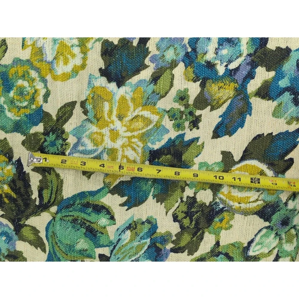 5th Avenue Designs Floral Linen 3 Yds Vintage Fabric VAT Green Blue Gold